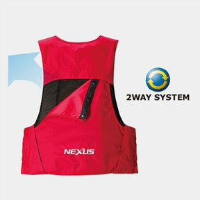 Red life vest with black accents and 'Nexus' branding on a white background