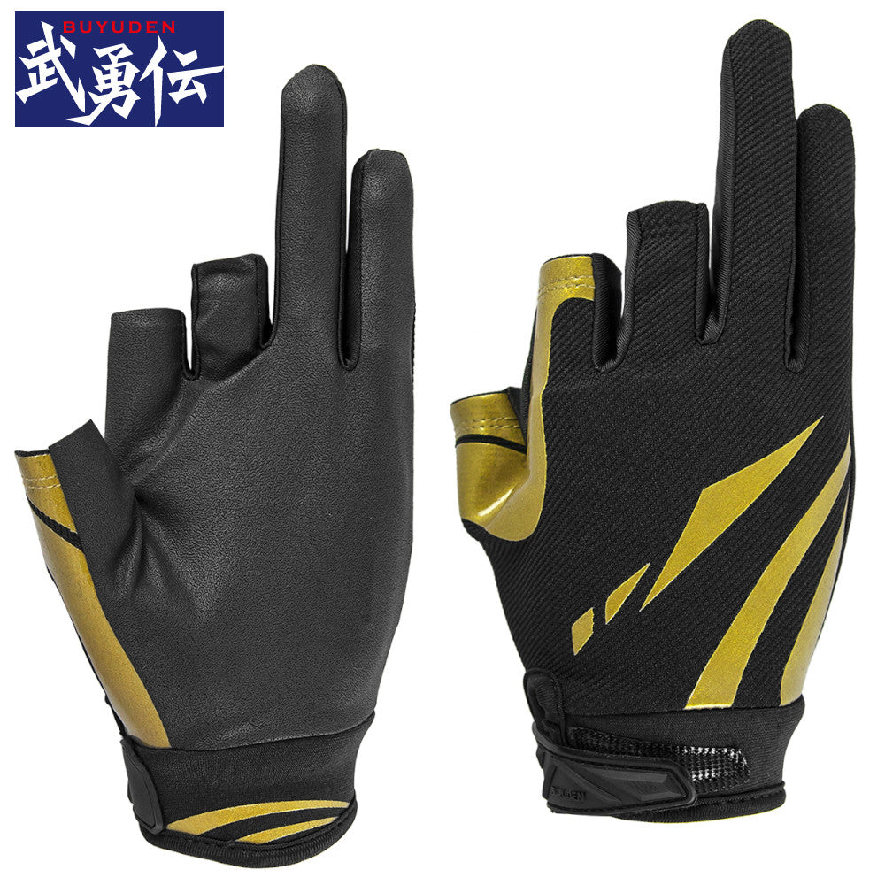 BUYUDEN Fishing Gloves Black x Gold 3 Cuts